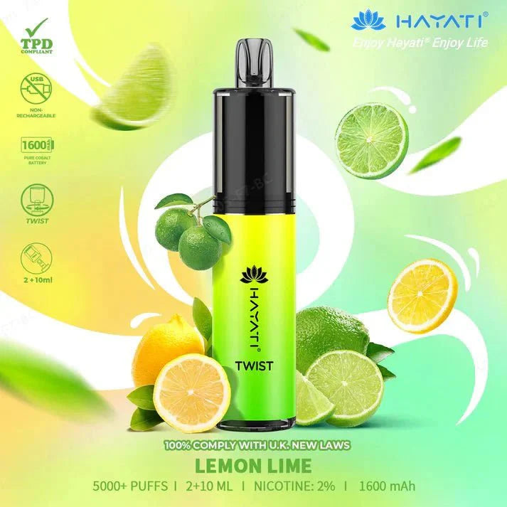 Hayati Twist 5000 Puffs Disposable Vape Pod Kit Box of 10-Lemon Lime-vapeukwholesale