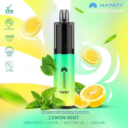 Hayati Twist 5000 Puffs Disposable Vape Pod Kit Box of 10-Lemon Mint-vapeukwholesale