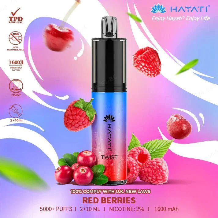 Hayati Twist 5000 Puffs Disposable Vape Pod Kit Box of 10-Red Berries-vapeukwholesale