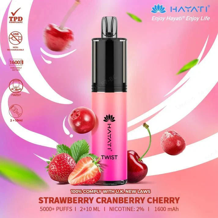 Hayati Twist 5000 Puffs Disposable Vape Pod Kit Box of 10-Strawberry Cranberry Cherry-vapeukwholesale