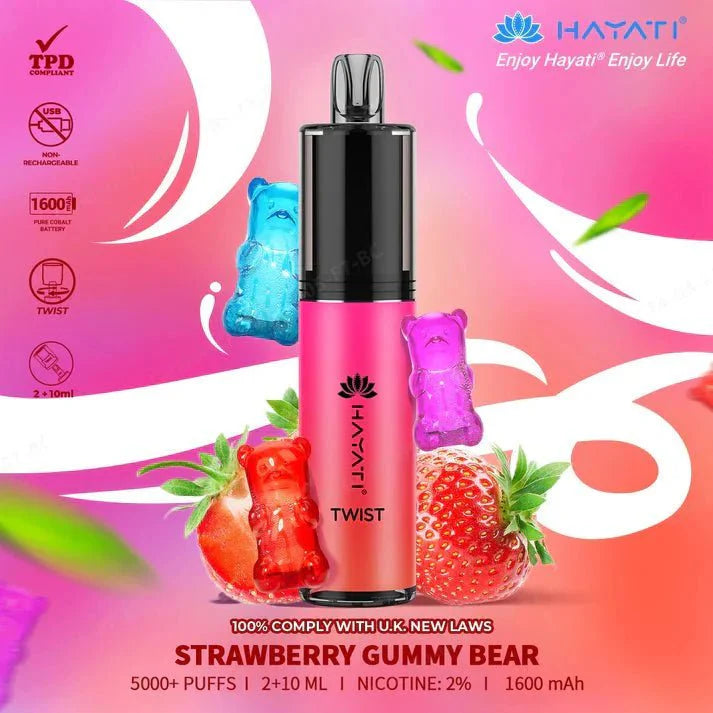 Hayati Twist 5000 Puffs Disposable Vape Pod Kit Box of 10-Strawberry Gummy Bear-vapeukwholesale