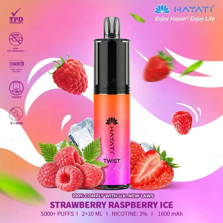 Hayati Twist 5000 Puffs Disposable Vape Pod Kit Box of 10-Strawberry Raspberry Ice-vapeukwholesale