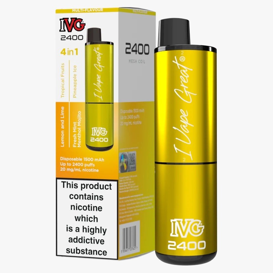 IVG 2400 Disposable Vape Pod Puff Device - Box of 5-Yellow Edition ( 4 Mix Flavours )-vapeukwholesale