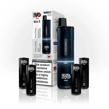 IVG Air 2400 Puffs 4 in 1 Disposable Pod Kit Box of 5 - Black Edition (4 Pods x Multi Flavours) - vapeukwholesale