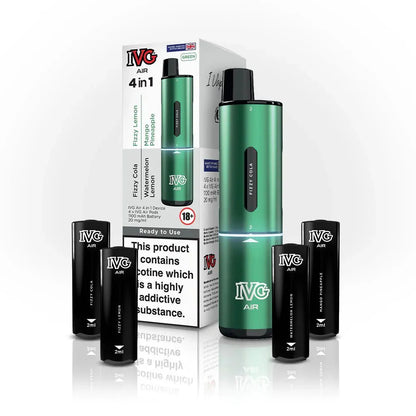 IVG Air 2400 Puffs 4 in 1 Disposable Pod Kit Box of 5 - Green Edition (4 Pods x Multi Flavours) - vapeukwholesale