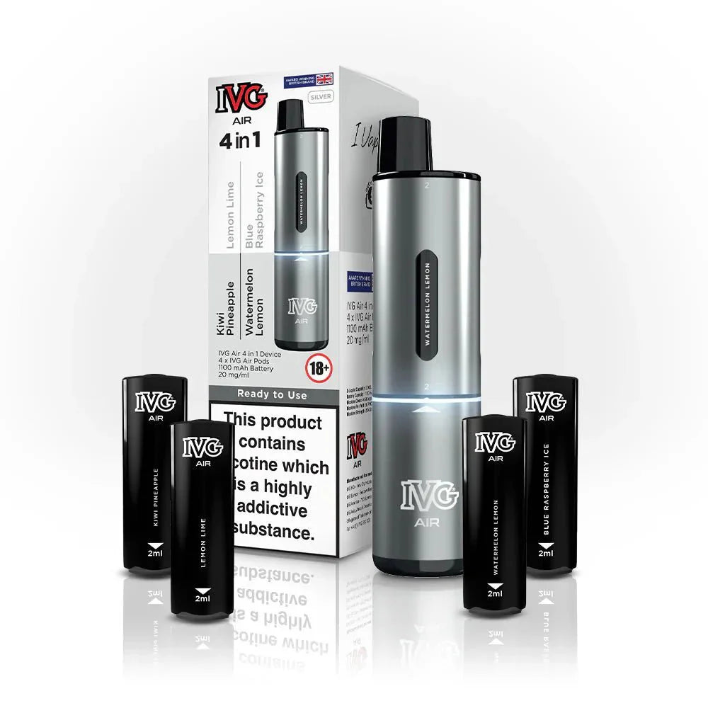 IVG Air 2400 Puffs 4 in 1 Disposable Pod Kit Box of 5 - Silver Edition (4 Pods x Multi Flavours) - vapeukwholesale