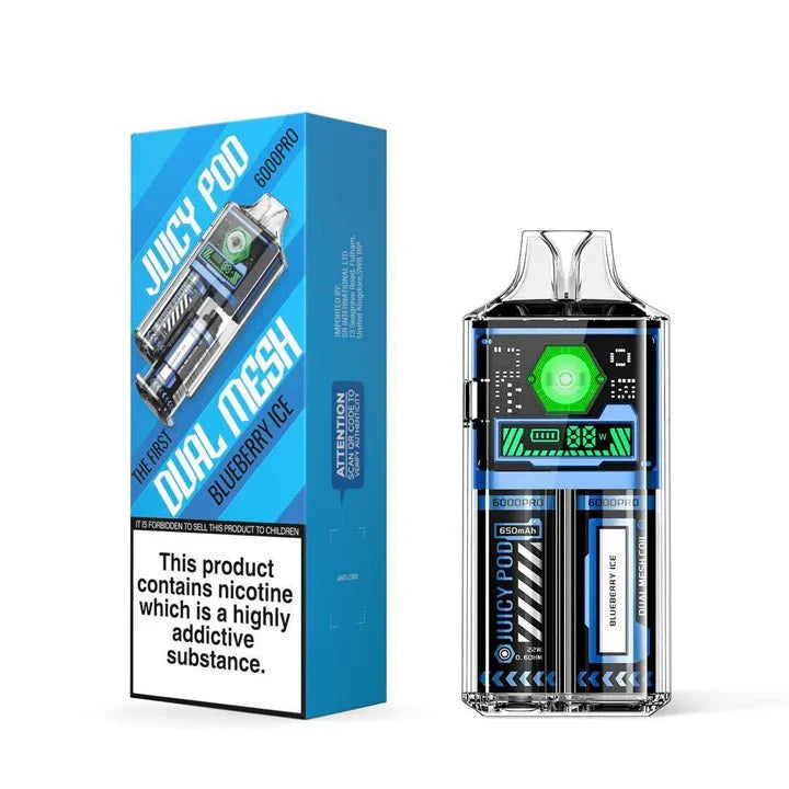 Juicy Pod Good Pro 6000 Puffs Disposable Vape Box of 5 - Blueberry Ice - vapeukwholesale