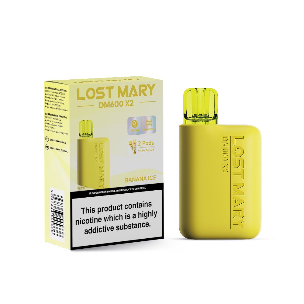 Lost Mary DM600 X2 1200 Puffs Disposable Vape Pod Box of 10-Banana Ice-vapeukwholesale