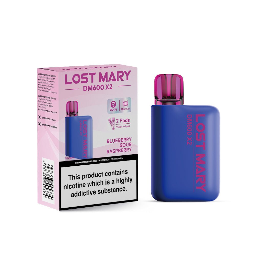 Lost Mary DM600 X2 1200 Puffs Disposable Vape Pod Box of 10-Blue Sour Raspberry-vapeukwholesale