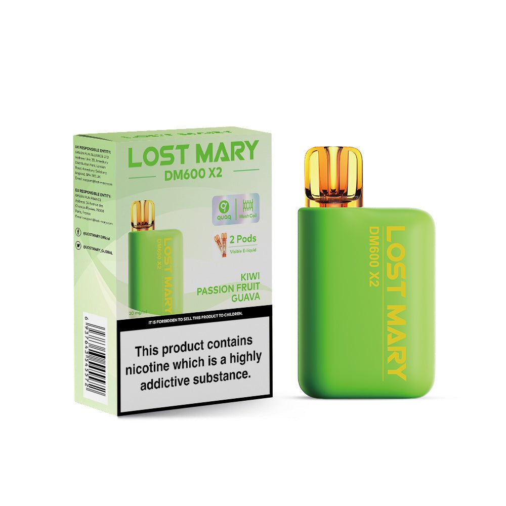 Lost Mary DM600 X2 1200 Puffs Disposable Vape Pod Box of 10-Kiwi Passion Fruit Guava-vapeukwholesale