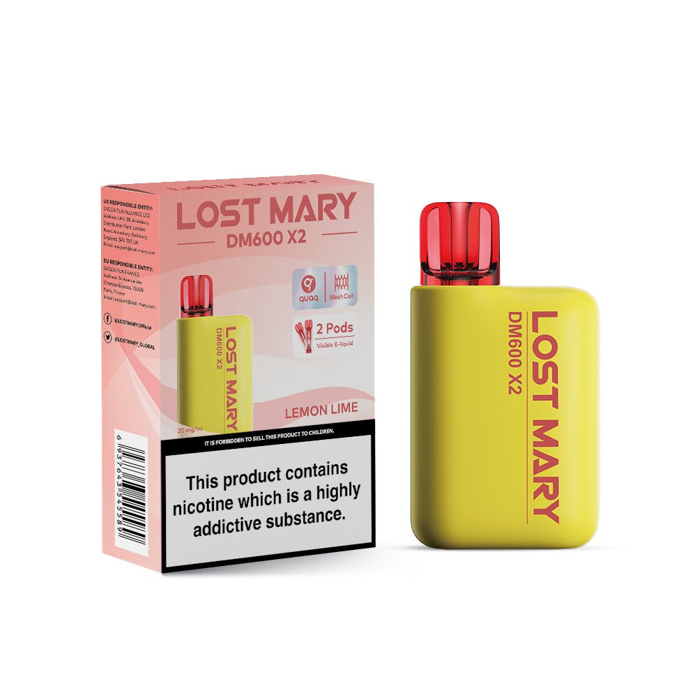 Lost Mary DM600 X2 1200 Puffs Disposable Vape Pod Box of 10-Lemon Lime-vapeukwholesale