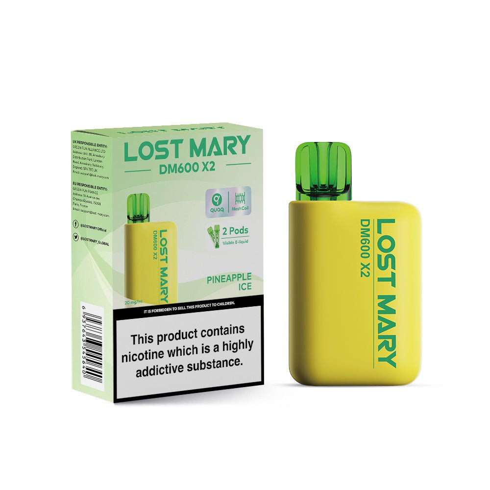 Lost Mary DM600 X2 1200 Puffs Disposable Vape Pod Box of 10-Pineapple Ice-vapeukwholesale