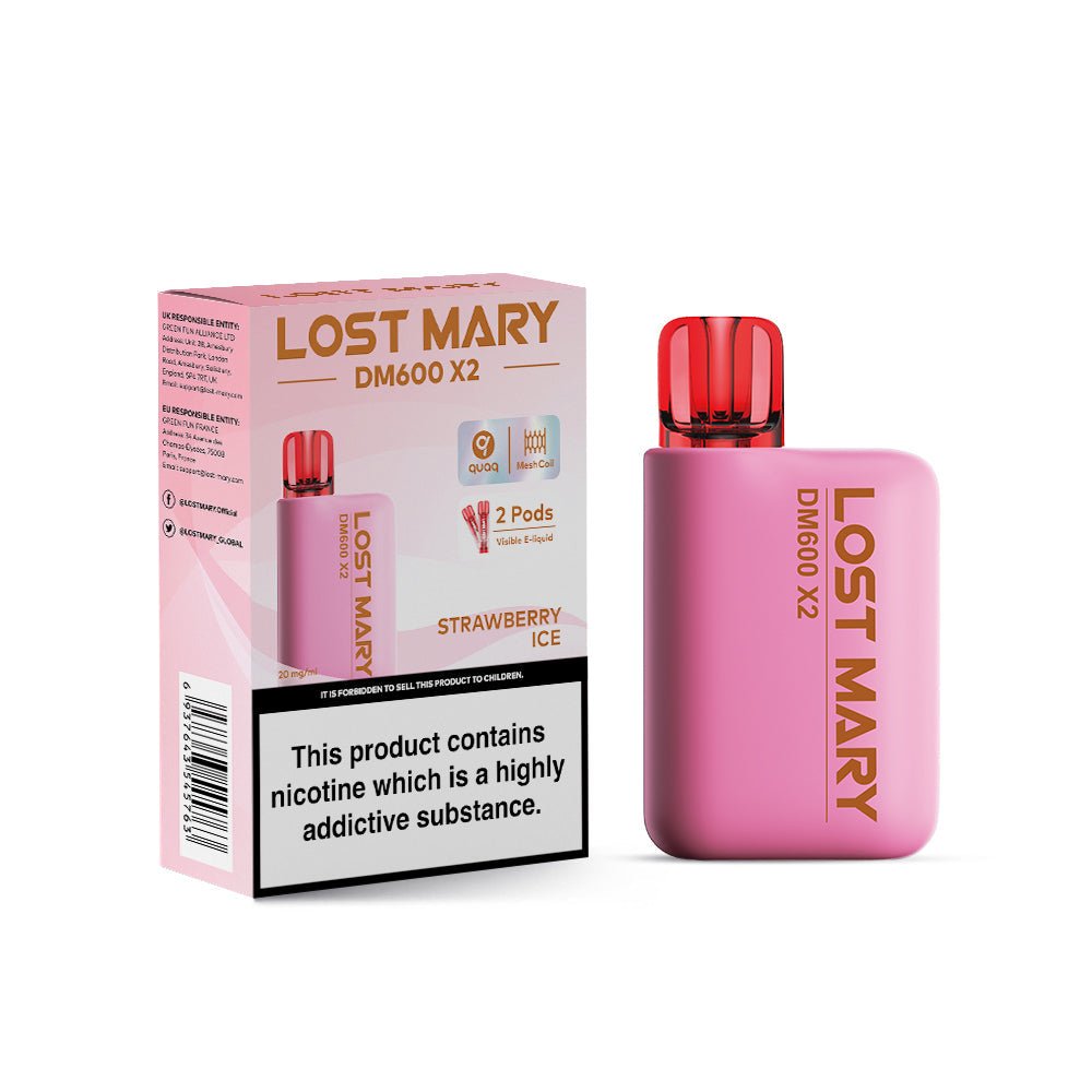 Lost Mary DM600 X2 1200 Puffs Disposable Vape Pod Box of 10-Strawberry Ice-vapeukwholesale