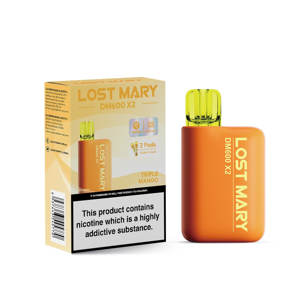 Lost Mary DM600 X2 1200 Puffs Disposable Vape Pod Box of 10-Triple Mango-vapeukwholesale