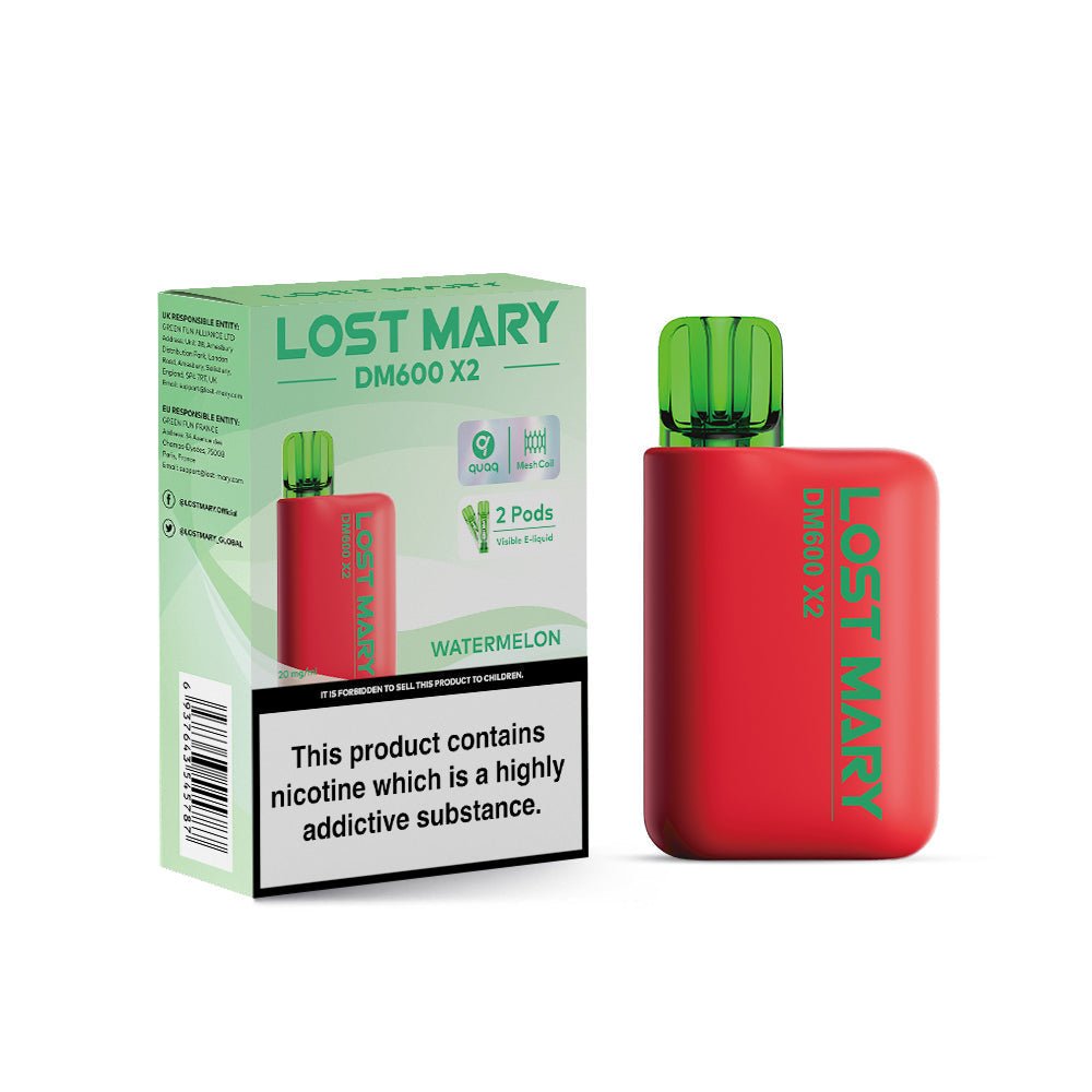 Lost Mary DM600 X2 1200 Puffs Disposable Vape Pod Box of 10-Watermelon-vapeukwholesale