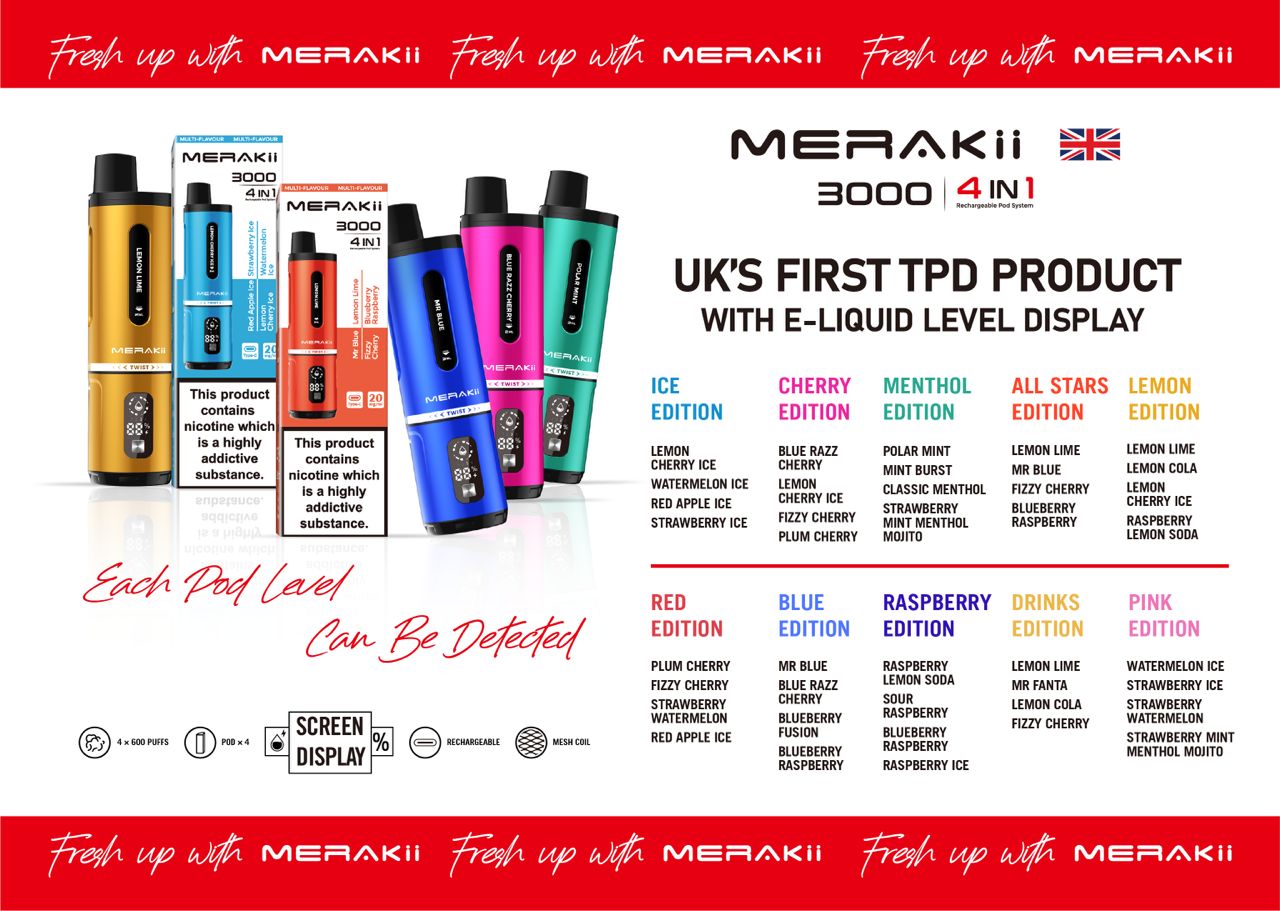 Merakii 3000 Puffs Disposable Vape Box of 5