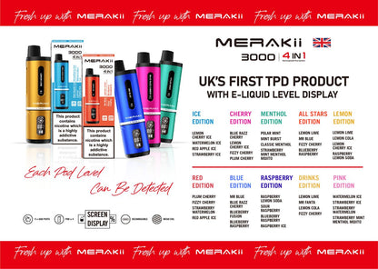 Merakii 3000 Puffs Disposable Vape Box of 5