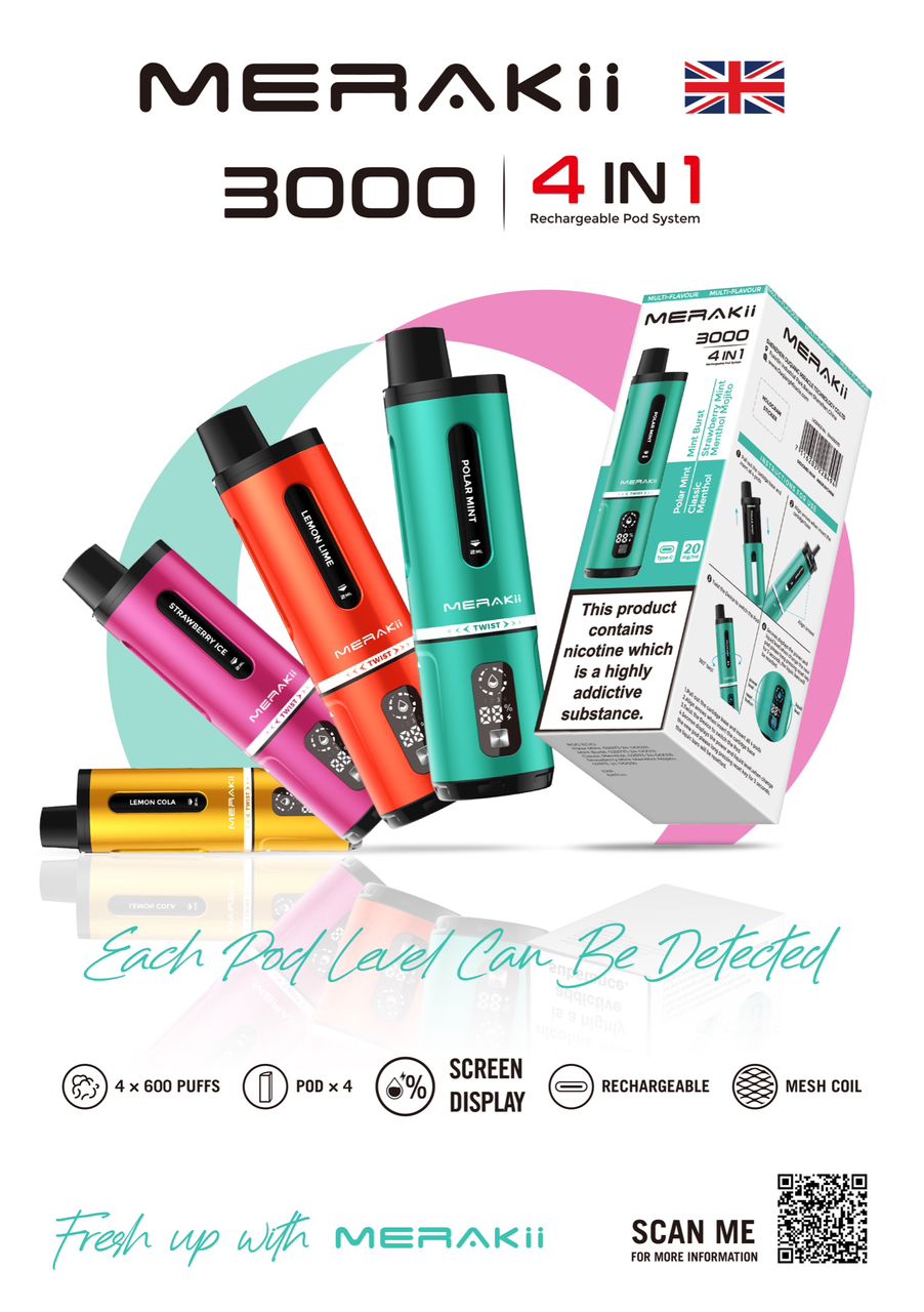 Merakii 3000 Puffs Disposable Vape Box of 5