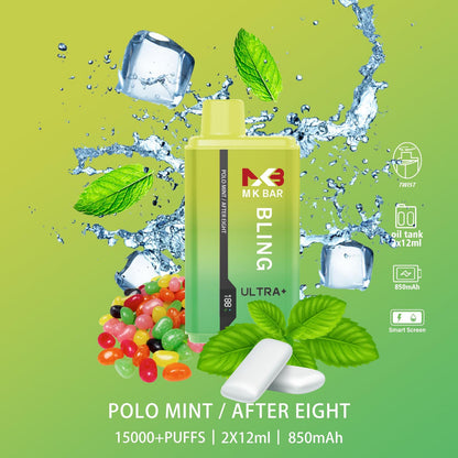 MK Bling Ultra 15000 Puffs Disposable Vape Box of 10 - Polo Mint / After Eight - vapeukwholesale