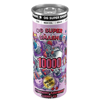 OG Super Smash 10000 Puffs Disposable Vape Pod Box of 10-Strawberry Raspberry Cherry Ice-vapeukwholesale