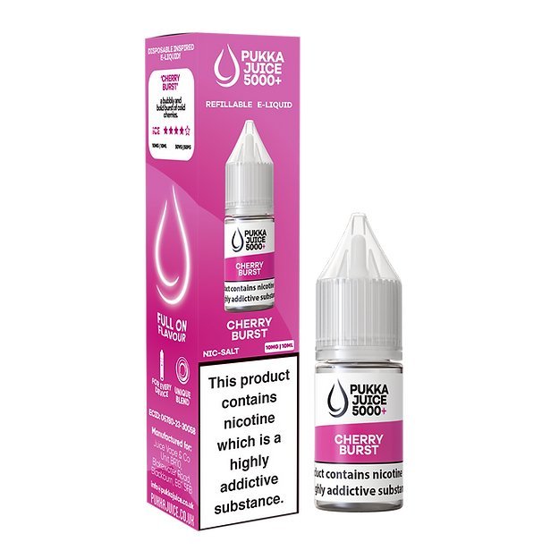 Pukka Juice 5000+ Nic Salts 10ml - Box of 10-Cherry Burst-vapeukwholesale