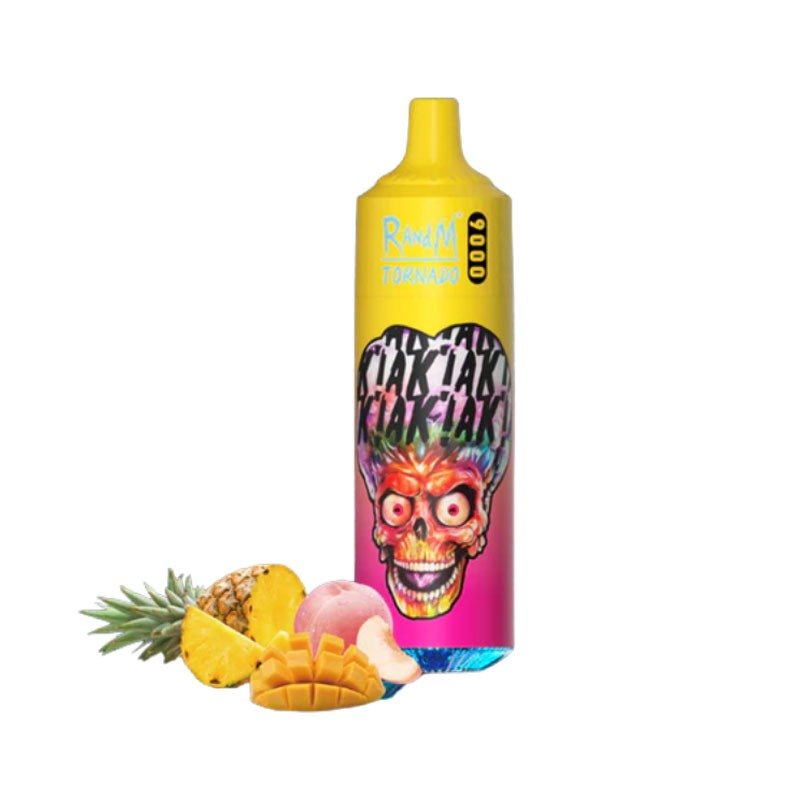 R and M Tornado 9000 Disposable Vape Pod Box of 10-Peachy Manngo Pineapple-vapeukwholesale