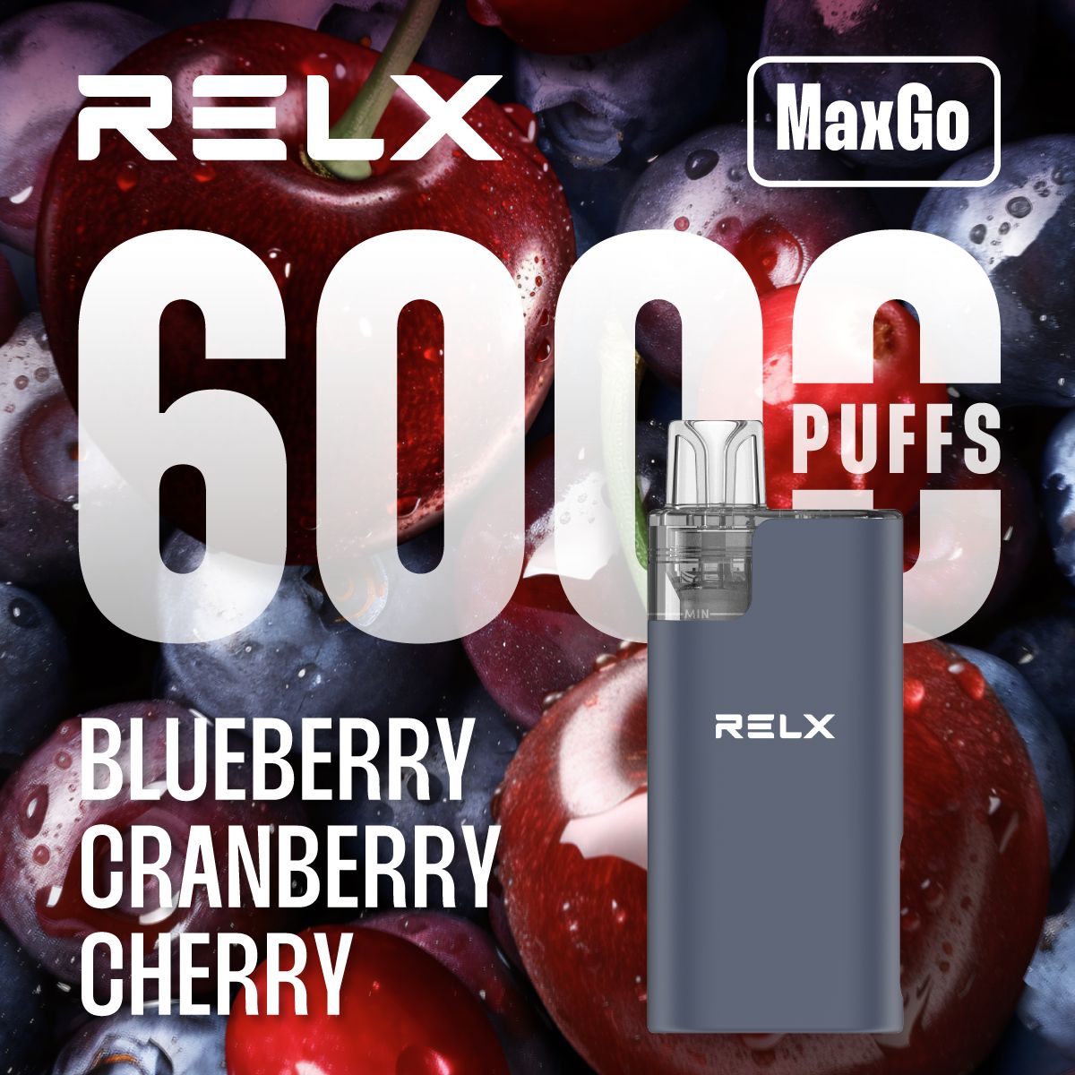 Relx Max Go 6000 Disposable Vape Box of 5 - Blueberry Cranberry Cherry - vapeukwholesale