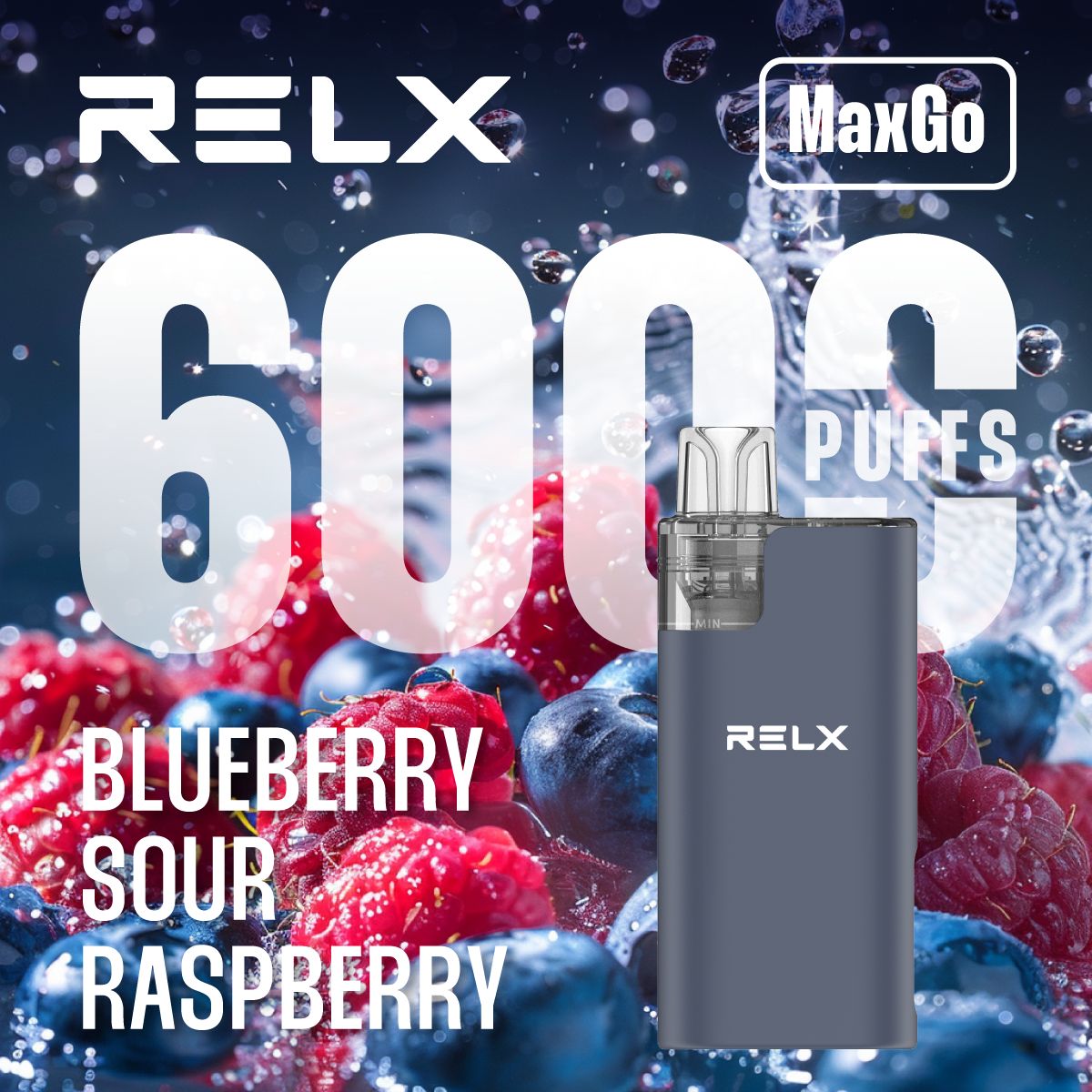 Relx Max Go 6000 Disposable Vape Box of 5 - Blueberry Sour Raspberry - vapeukwholesale