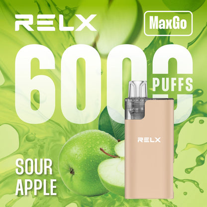 Relx Max Go 6000 Disposable Vape Box of 5 - Sour Apple - vapeukwholesale