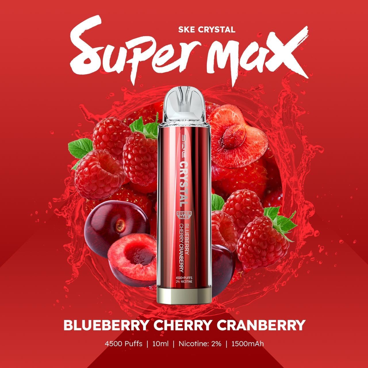 Ske Crystal Original Super Max 4500 Disposable Vape Puff Pod Box Of 10-Blueberry Cherry Cranberry-vapeukwholesale