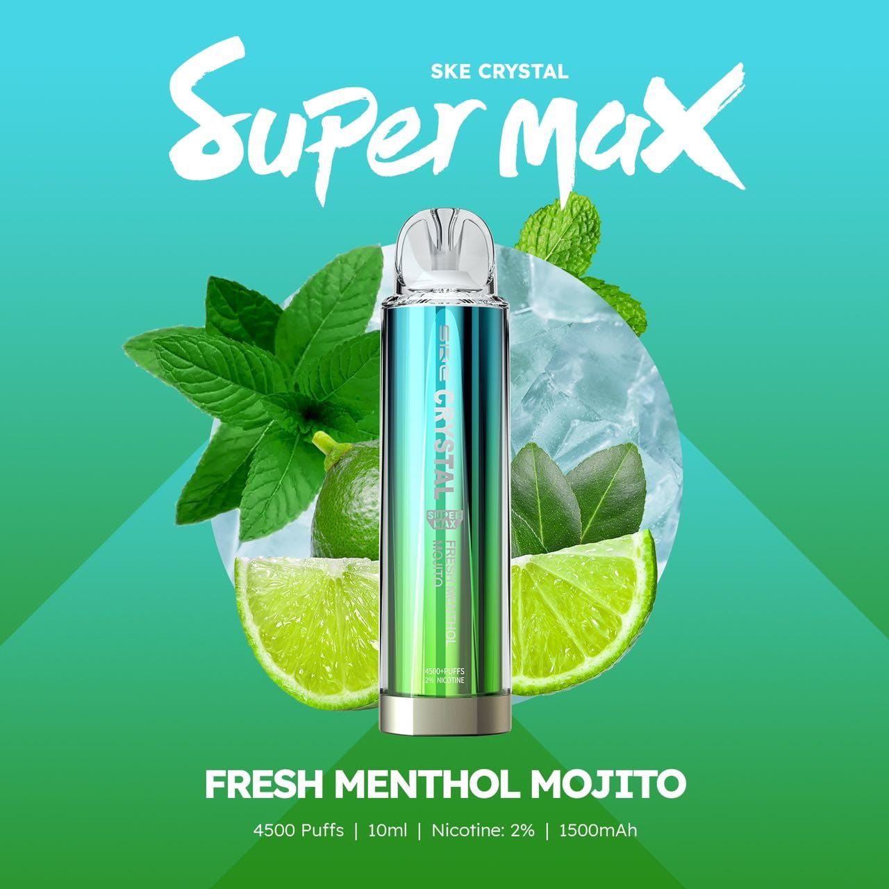 Ske Crystal Original Super Max 4500 Disposable Vape Puff Pod Box Of 10-Fresh Menthol Mojito-vapeukwholesale