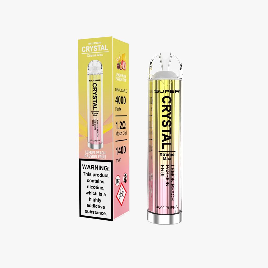 Super Crystal Xtreme Max 4000 Disposable Vape Pod Box of 10-Lemon Peach Passion Fruit-vapeukwholesale