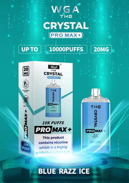 The Crystal Pro Max + 10000 Disposable Vape Puff Pod Box of 10-Blue Razz Ice-vapeukwholesale