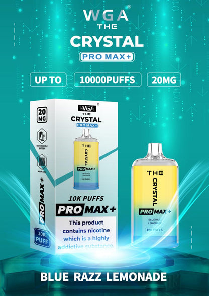 The Crystal Pro Max + 10000 Disposable Vape Puff Pod Box of 10-Blue Razz Lemonade-vapeukwholesale