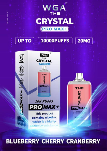 The Crystal Pro Max + 10000 Disposable Vape Puff Pod Box of 10-Blueberry Cherry Cranberry-vapeukwholesale