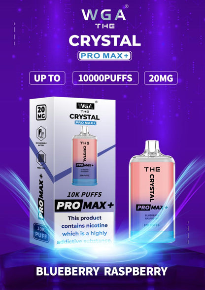 The Crystal Pro Max + 10000 Disposable Vape Puff Pod Box of 10-Blueberry Raspberry-vapeukwholesale