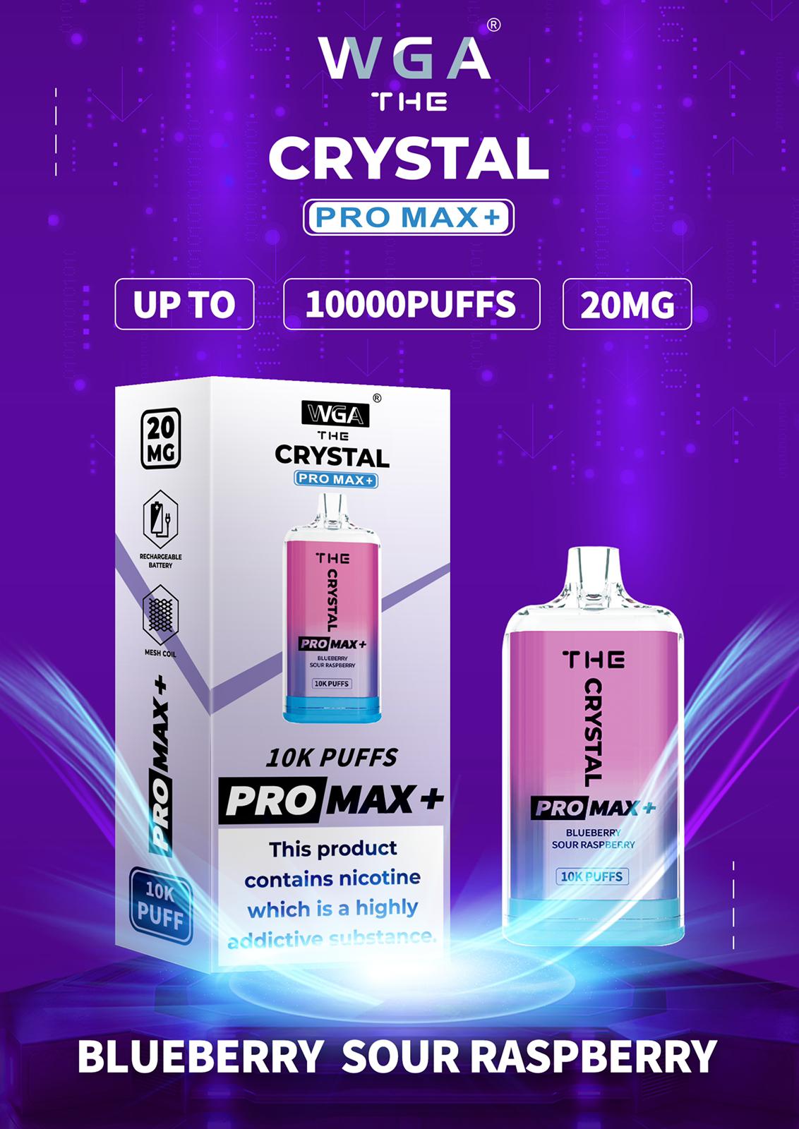 The Crystal Pro Max + 10000 Disposable Vape Puff Pod Box of 10-Blueberry Sour Raspberry-vapeukwholesale