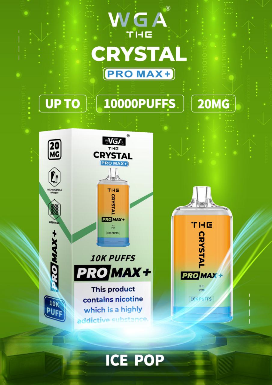 The Crystal Pro Max + 10000 Disposable Vape Puff Pod Box of 10-Ice Pop-vapeukwholesale