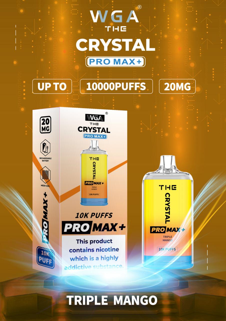 The Crystal Pro Max + 10000 Disposable Vape Puff Pod Box of 10-Triple Mango-vapeukwholesale