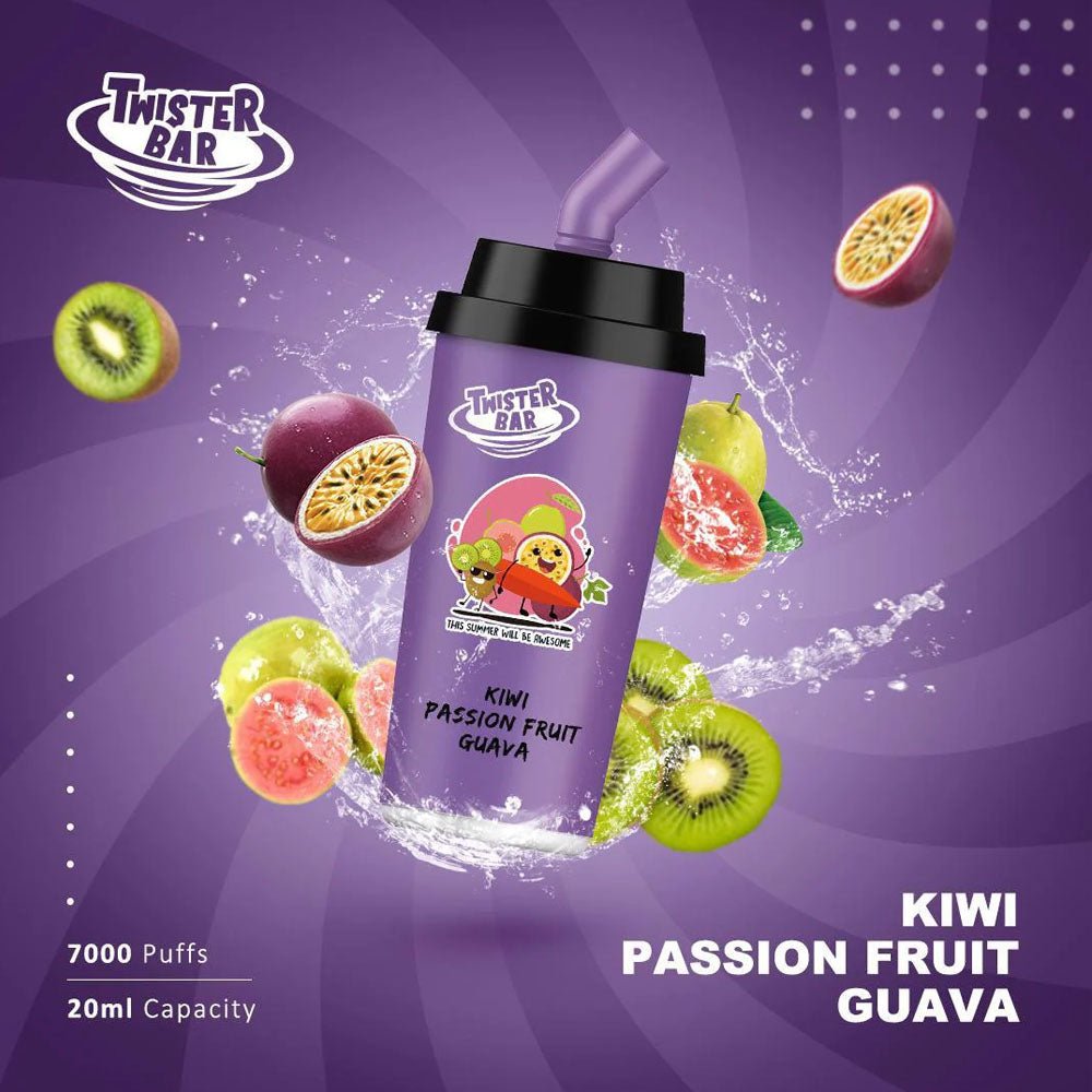 Twister Bar 7000 Disposable Vape Pod Box of 10-Kiwi Passion Fruit Guava-vapeukwholesale