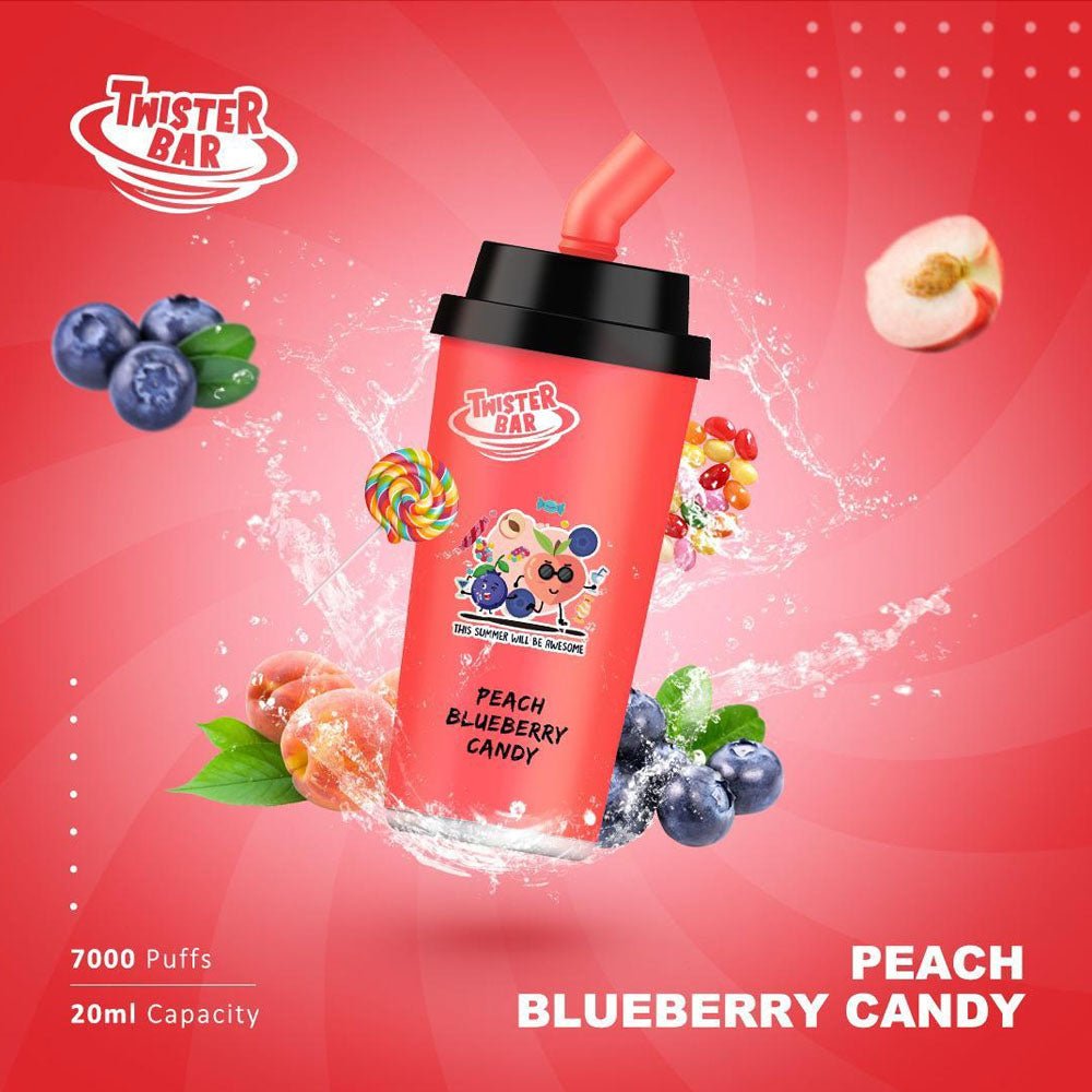 Twister Bar 7000 Disposable Vape Pod Box of 10-Peach Blueberry Candy-vapeukwholesale