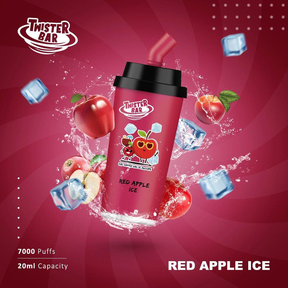 Twister Bar 7000 Disposable Vape Pod Box of 10-Red Apple Ice-vapeukwholesale