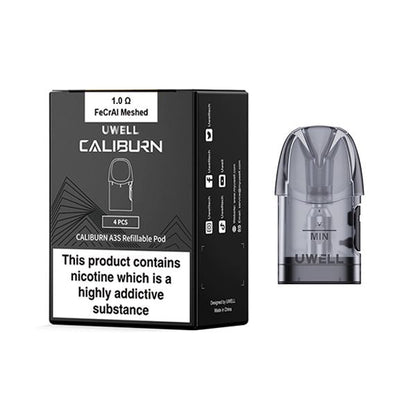 Uwell Caliburn A3S Replacement Pods - Pack of 4 - 0.1 Ohm - vapeukwholesale