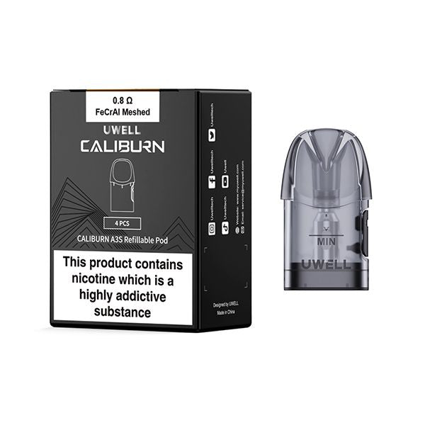 Uwell Caliburn A3S Replacement Pods - Pack of 4 - 0.8 Ohm - vapeukwholesale