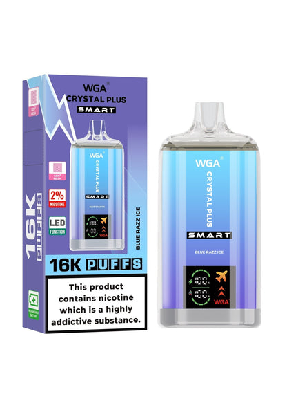 WGA Crystal Plus Smart 16000 Puffs Disposable Vape Box of 10 - Blue Razz Ice - vapeukwholesale