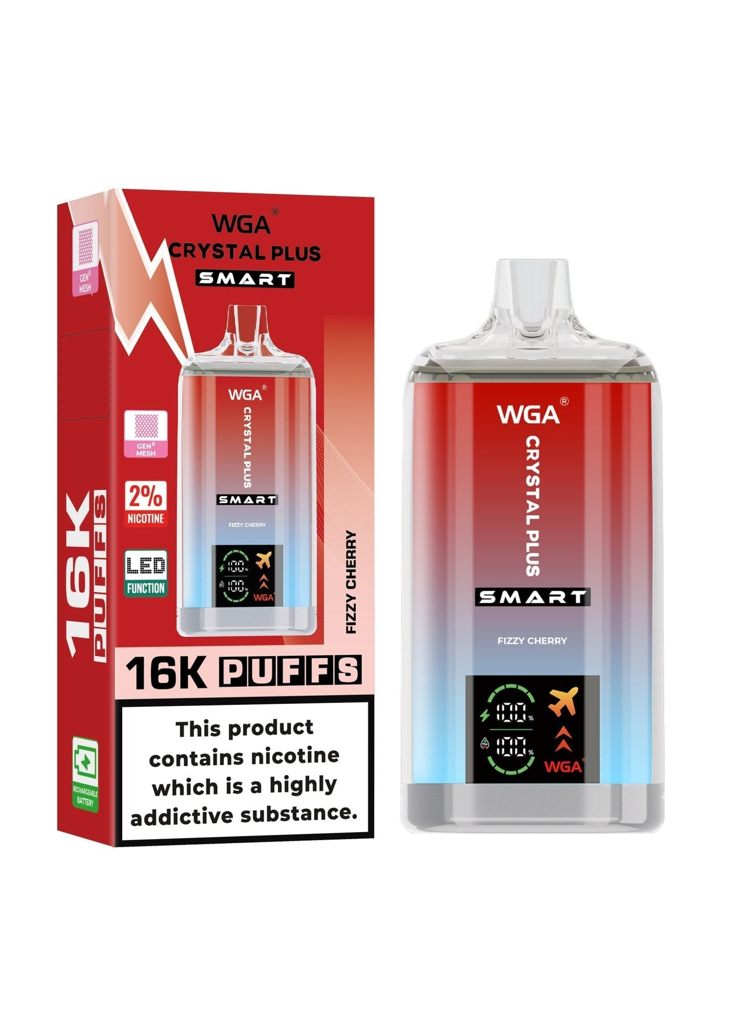 WGA Crystal Plus Smart 16000 Puffs Disposable Vape Box of 10 - Fizzy Cherry - vapeukwholesale