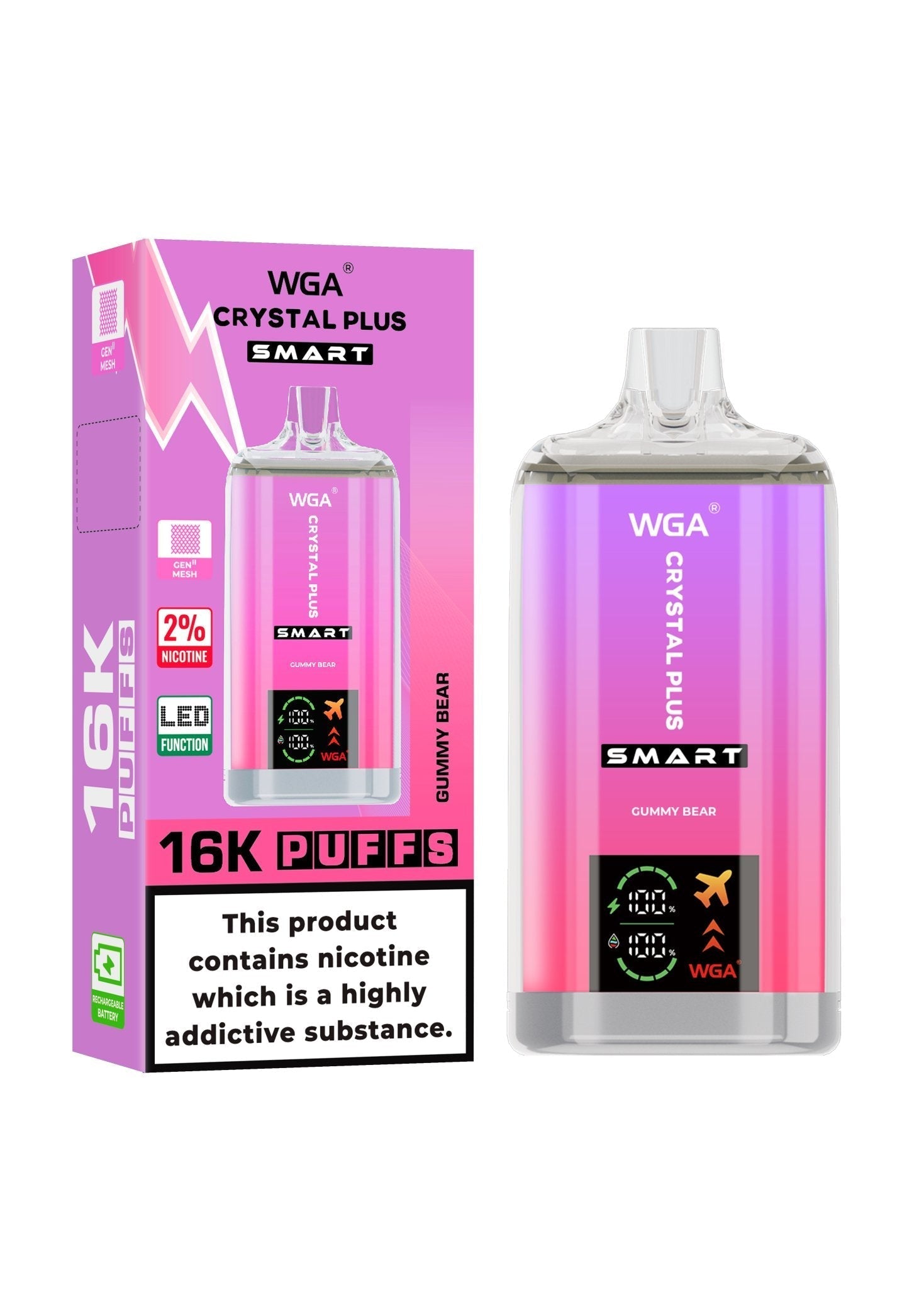 WGA Crystal Plus Smart 16000 Puffs Disposable Vape Box of 10 - Gummy Bear - vapeukwholesale