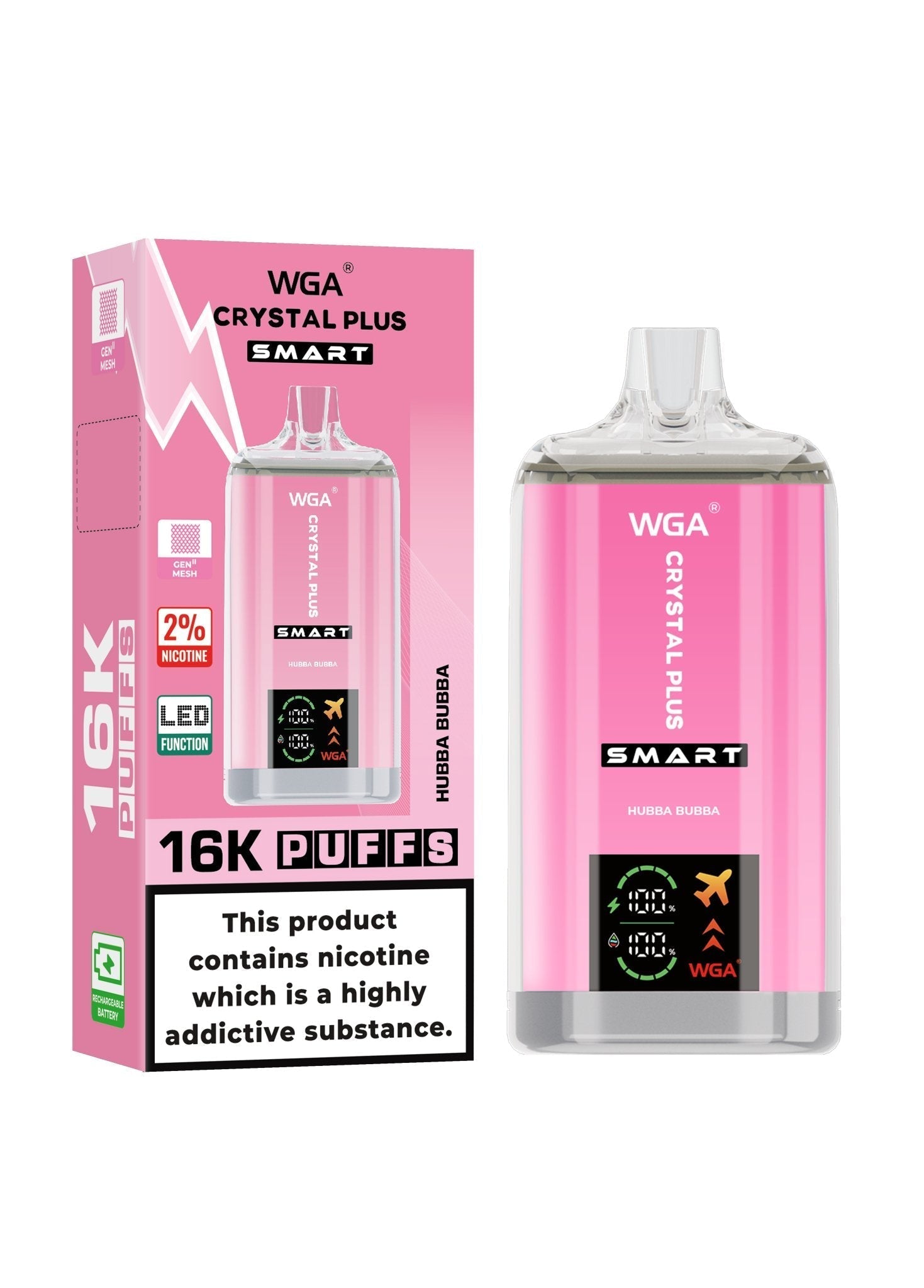 WGA Crystal Plus Smart 16000 Puffs Disposable Vape Box of 10 - Hubba Bubba - vapeukwholesale