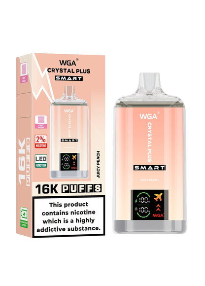 WGA Crystal Plus Smart 16000 Puffs Disposable Vape Box of 10 - Juicy Peach - vapeukwholesale