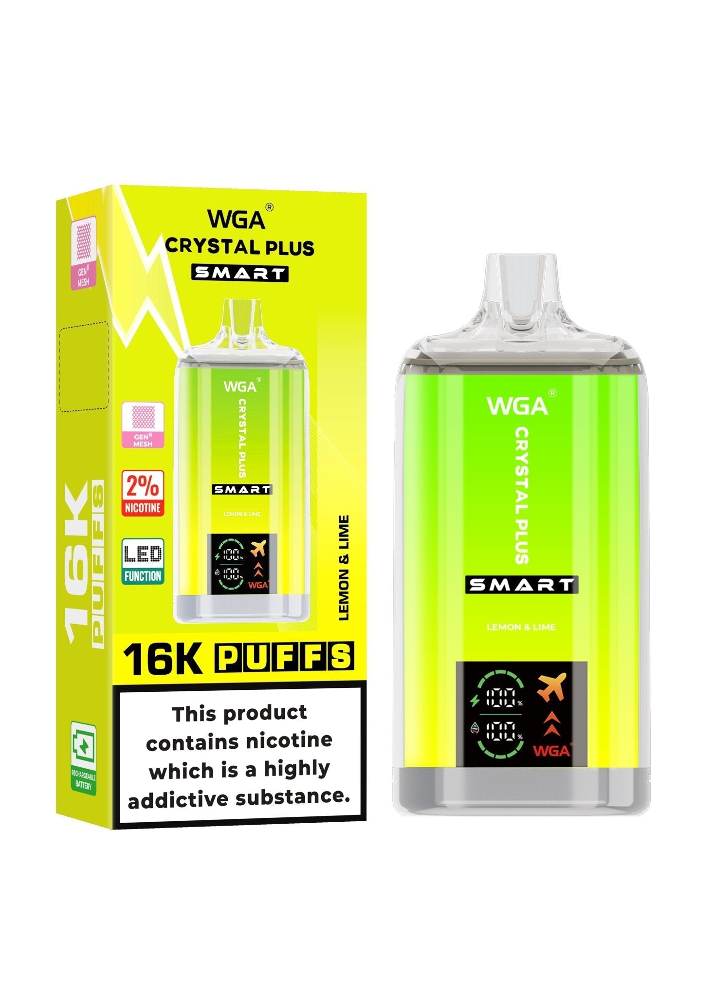 WGA Crystal Plus Smart 16000 Puffs Disposable Vape Box of 10 - Lemon & Lime - vapeukwholesale